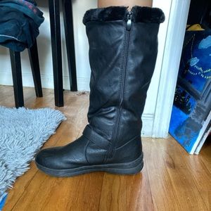 Black leather snow boots fur lining! S